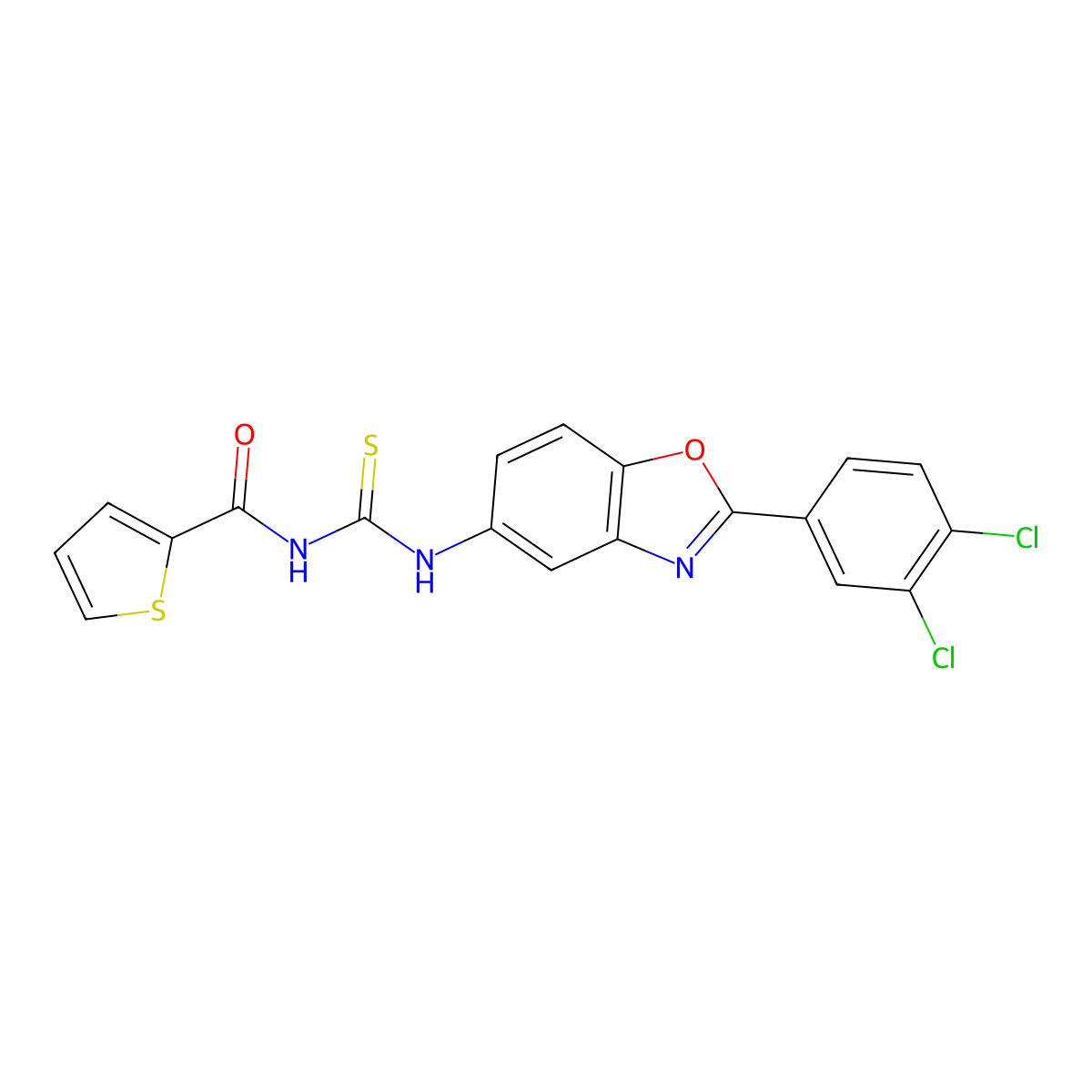 N-[[2-(3,4-dichlorophenyl)-1,3-benzoxazol-5-yl]carbamothioyl]thiophene-2-carboxamide molecular structure, CAS 381684-44-2