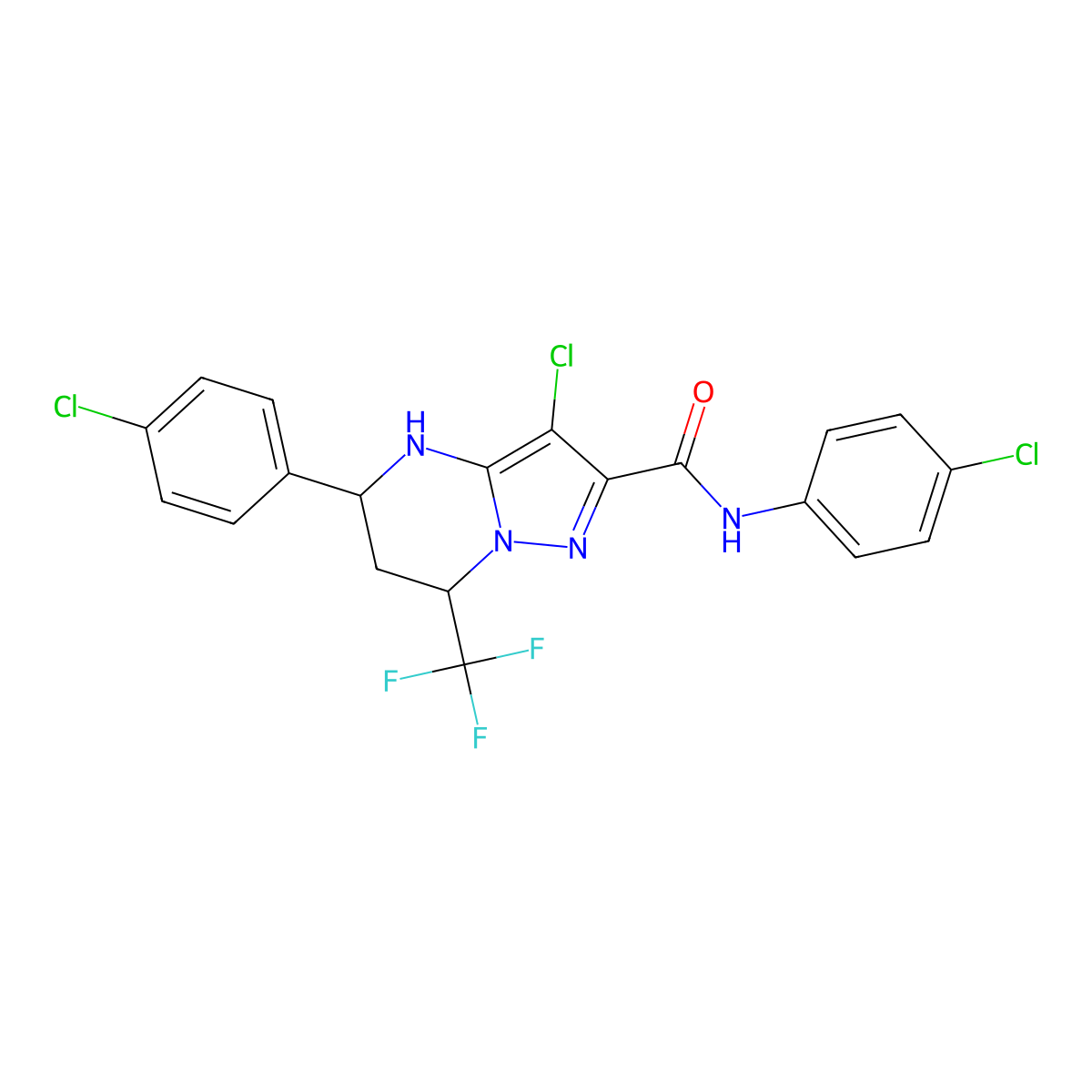 3-chloro-N,5-bis(4-chlorophenyl)-7-(trifluoromethyl)-4,5,6,7-tetrahydropyrazolo[1,5-a]pyrimidine-2-carboxamide molecular structure, CAS 381684-51-1