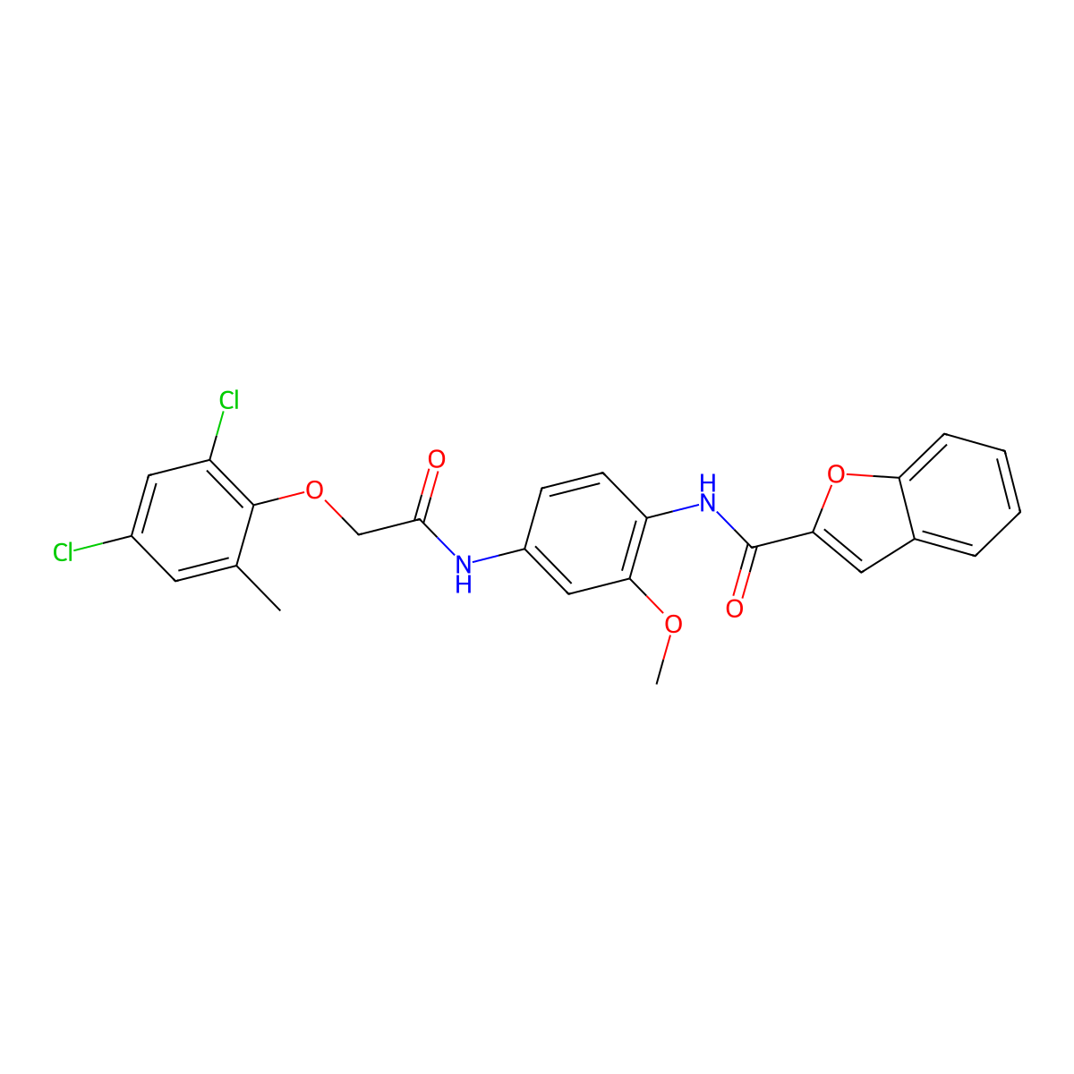 N-[4-[[2-(2,4-dichloro-6-methylphenoxy)acetyl]amino]-2-methoxyphenyl]-1-benzofuran-2-carboxamide molecular structure, CAS 381684-75-9