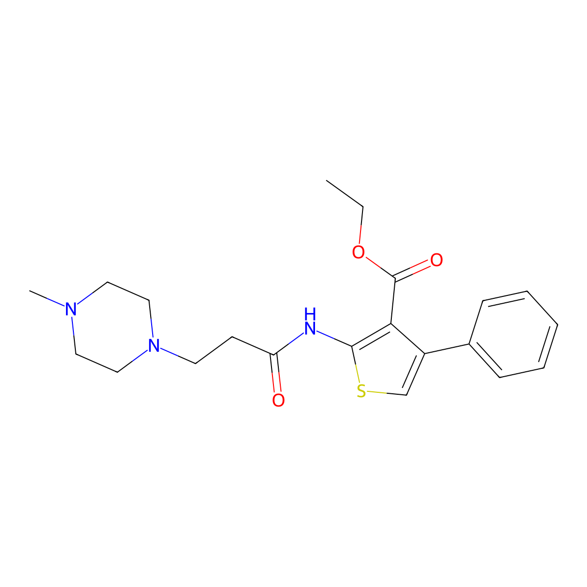 Ethyl 2-[3-(4-methylpiperazin-1-yl)propanamido]-4-phenylthiophene-3-carboxylate molecular structure, CAS 381687-59-8