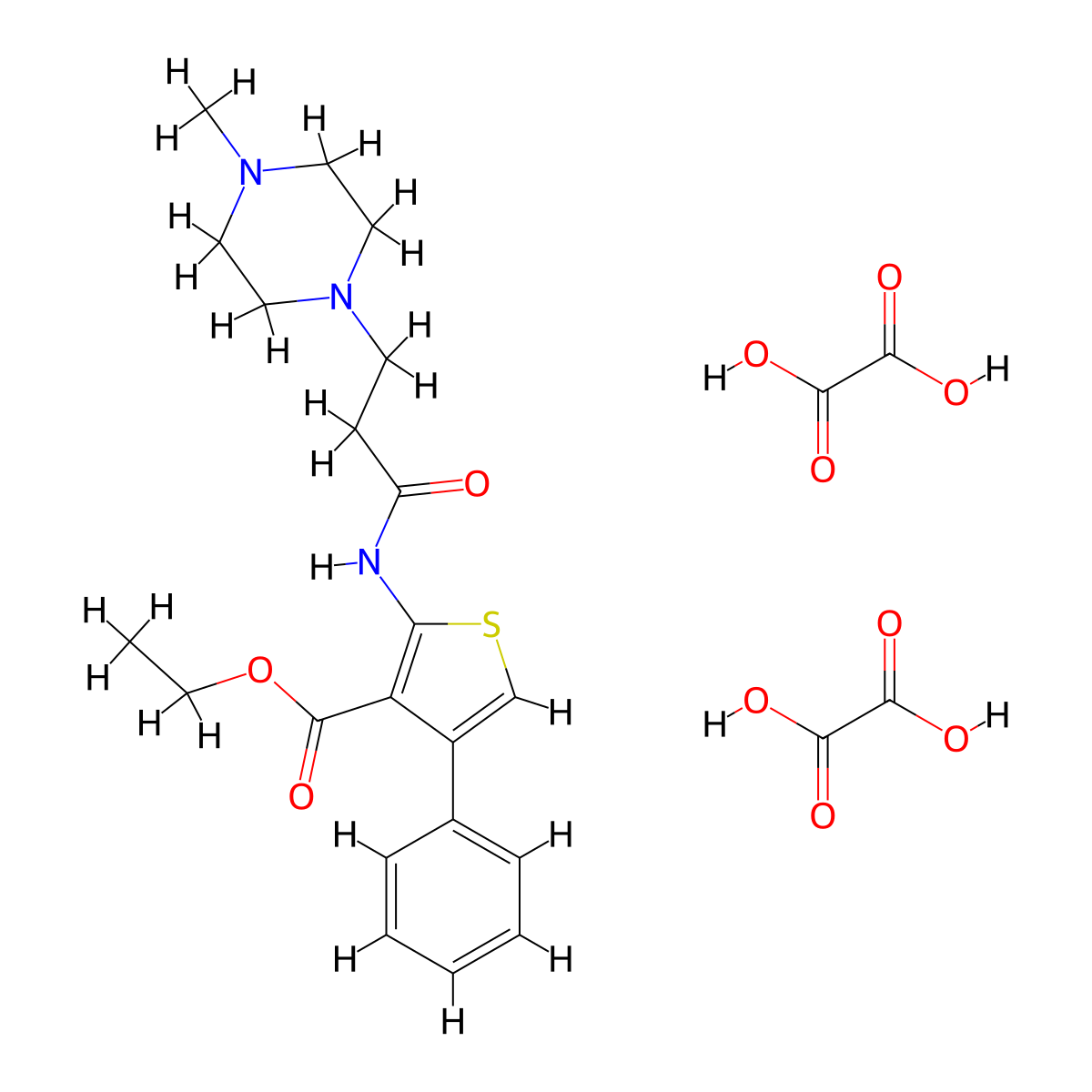 Ethyl 2-(3-(4-methylpiperazin-1-yl)propanamido)-4-phenylthiophene-3-carboxylate dioxalate molecular structure, CAS 381687-60-1
