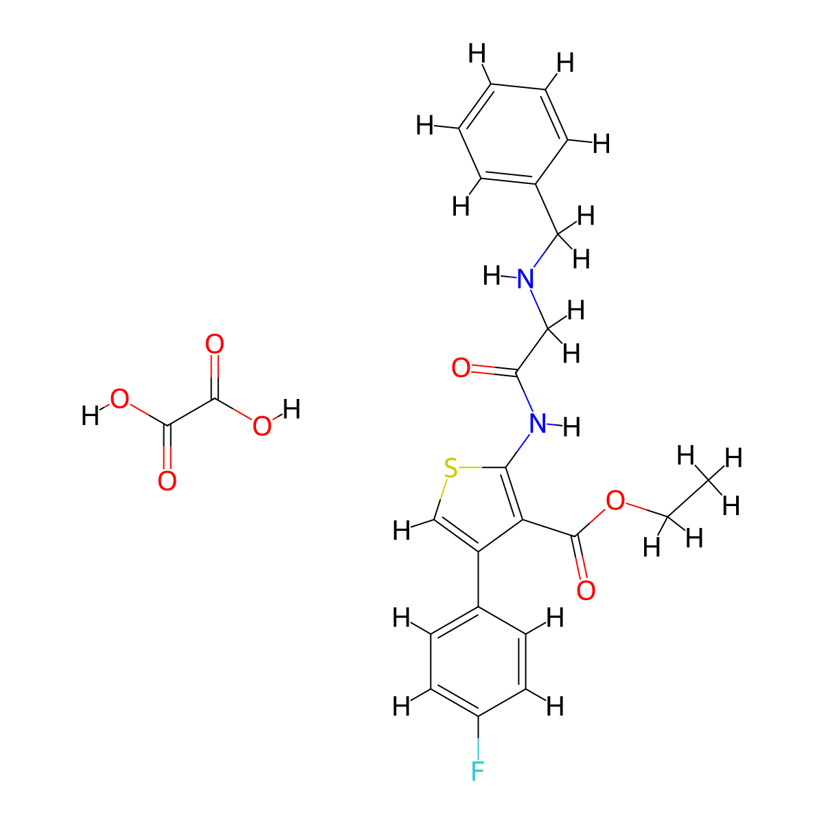 Ethyl 2-(2-(benzylamino)acetamido)-4-(4-fluorophenyl)thiophene-3-carboxylate oxalate molecular structure, CAS 381687-66-7