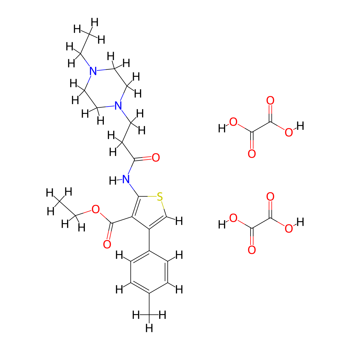 Ethyl 2-(3-(4-ethylpiperazin-1-yl)propanamido)-4-(p-tolyl)thiophene-3-carboxylate dioxalate molecular structure, CAS 381687-76-9