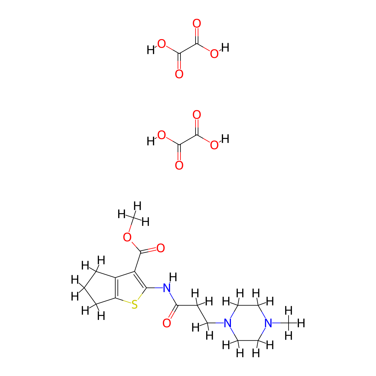 methyl 2-(3-(4-methylpiperazin-1-yl)propanamido)-5,6-dihydro-4H-cyclopenta[b]thiophene-3-carboxylate dioxalate molecular structure, CAS 381687-81-6