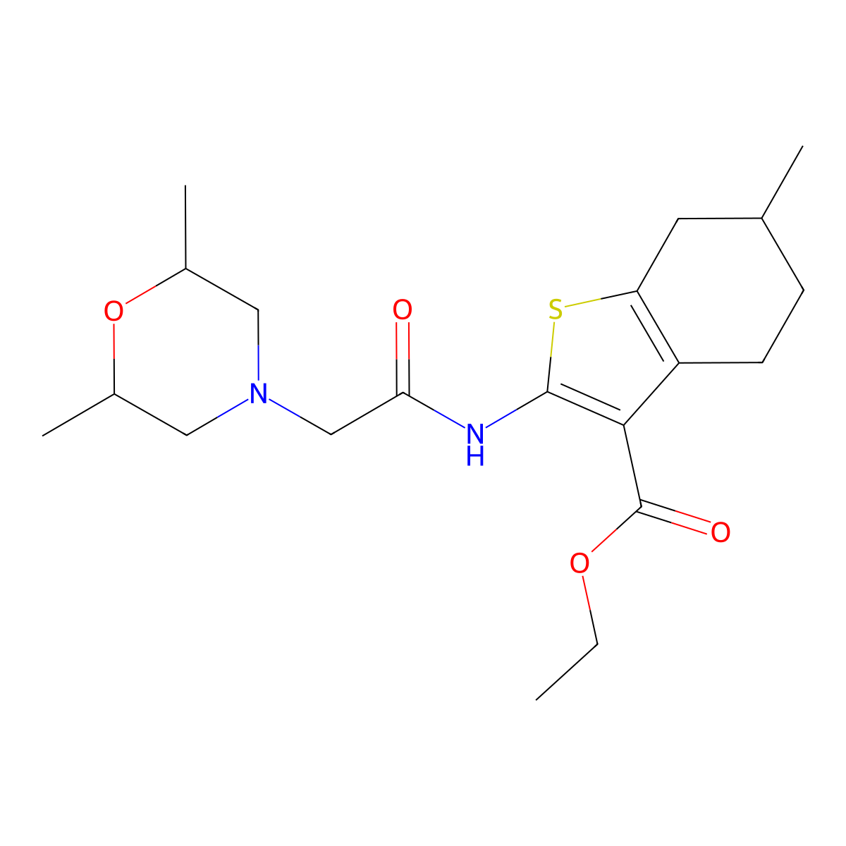 Ethyl 2-{[(2,6-dimethyl-4-morpholinyl)acetyl]amino}-6-methyl-4,5,6,7-tetrahydro-1-benzothiophene-3-carboxylate molecular structure, CAS 381687-97-4
