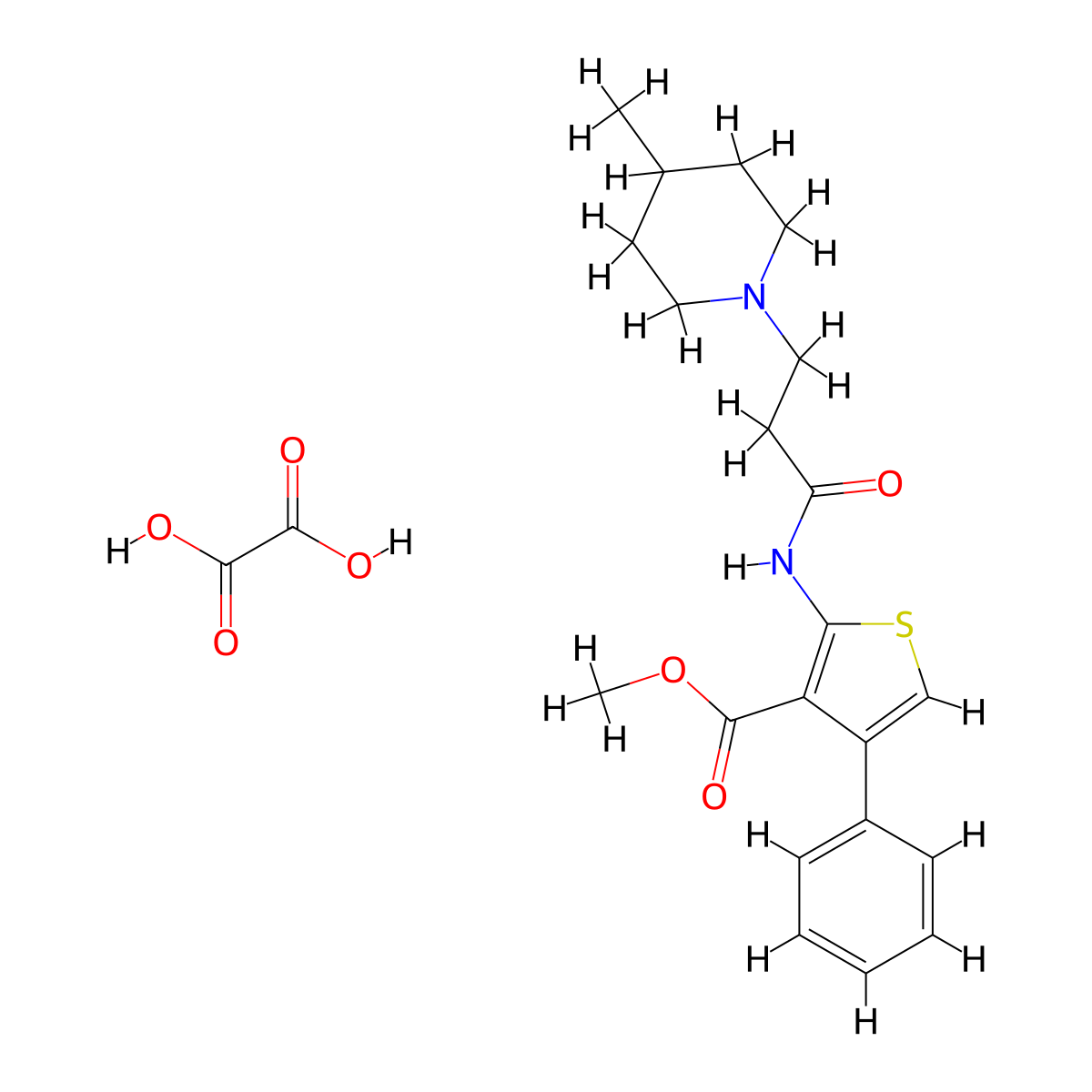 Methyl 2-(3-(4-methylpiperidin-1-yl)propanamido)-4-phenylthiophene-3-carboxylate oxalate molecular structure, CAS 381688-14-8