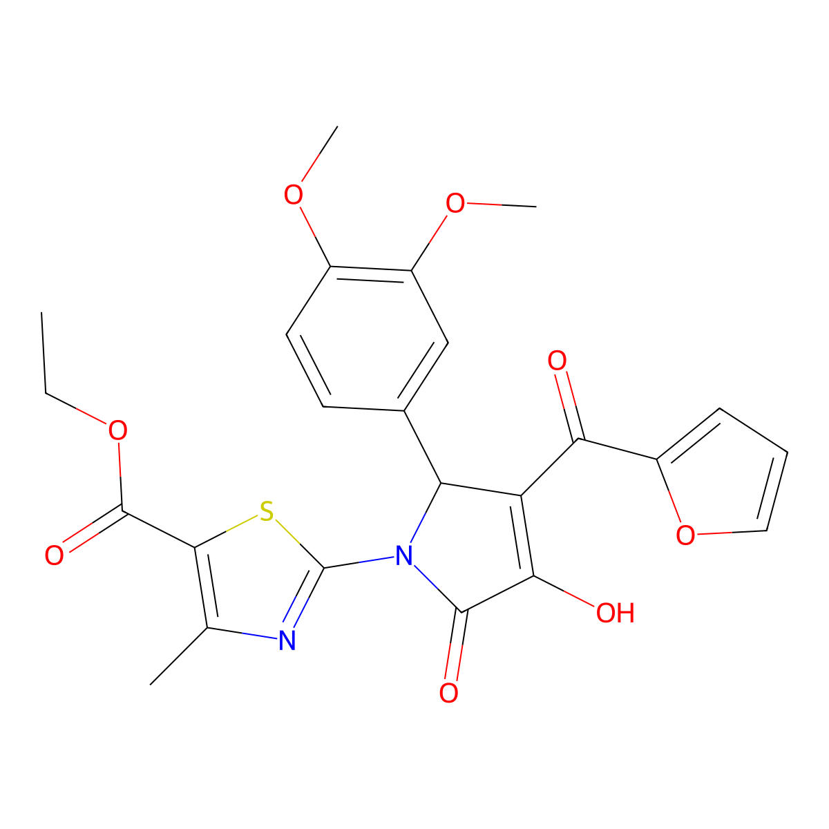 ethyl 2-[2-(3,4-dimethoxyphenyl)-3-(furan-2-ylcarbonyl)-4-hydroxy-5-oxo-2,5-dihydro-1H-pyrrol-1-yl]-4-methyl-1,3-thiazole-5-carboxylate molecular structure, CAS 381692-00-8