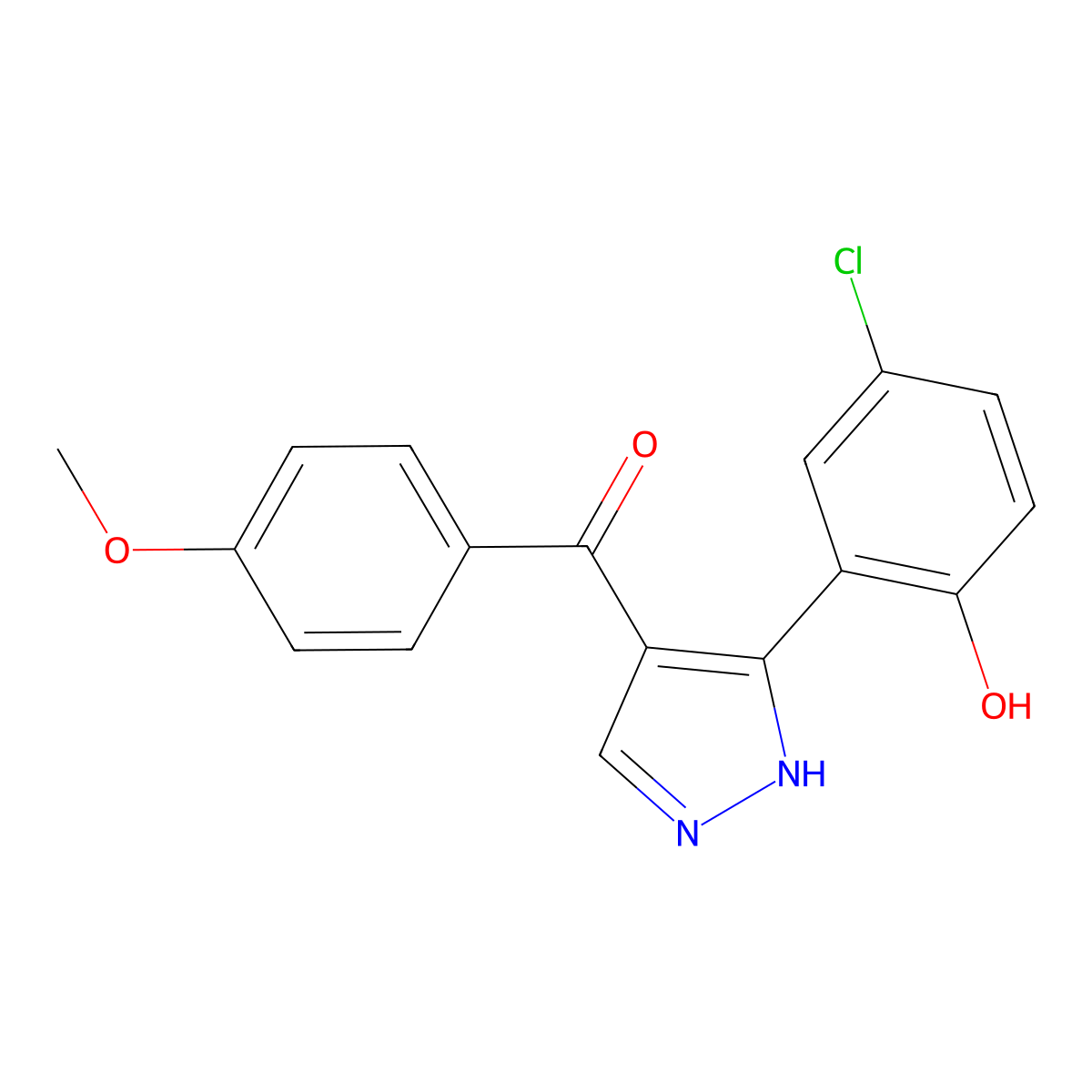 (3-(5-chloro-2-hydroxyphenyl)-1H-pyrazol-4-yl)(4-methoxyphenyl)methanone molecular structure, CAS 381692-33-7
