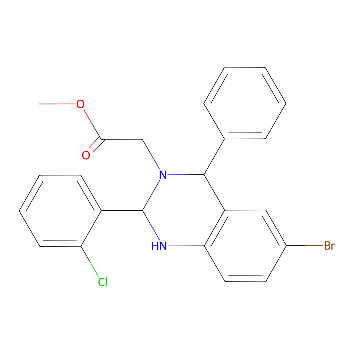 Methyl 2-[6-bromo-2-(2-chlorophenyl)-4-phenyl-2,4-dihydro-1H-quinazolin-3-yl]acetate molecular structure, CAS 381692-67-7