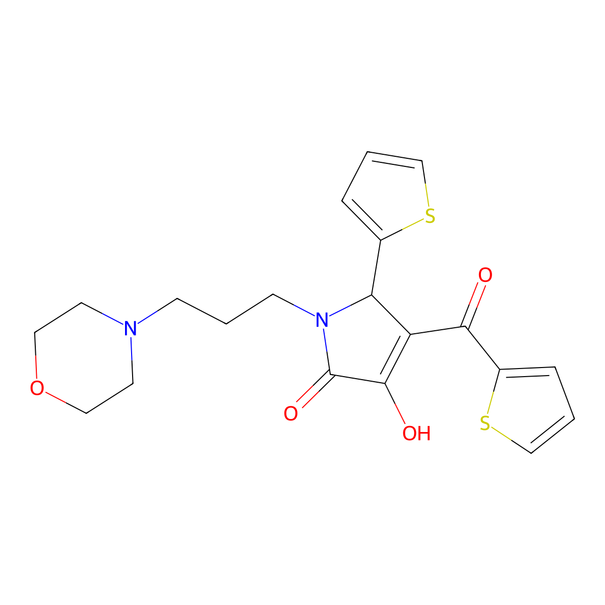 4-hydroxy-1-(3-morpholin-4-ylpropyl)-3-(thiophene-2-carbonyl)-2-thiophen-2-yl-2H-pyrrol-5-one molecular structure, CAS 381693-05-6