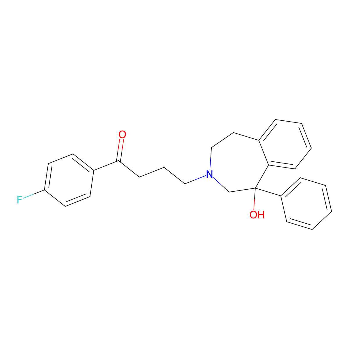 1-(4-fluorophenyl)-4-(1-hydroxy-1-phenyl-1,2,4,5-tetrahydro-3H-3-benzazepin-3-yl)butan-1-one molecular structure, CAS 381693-11-4