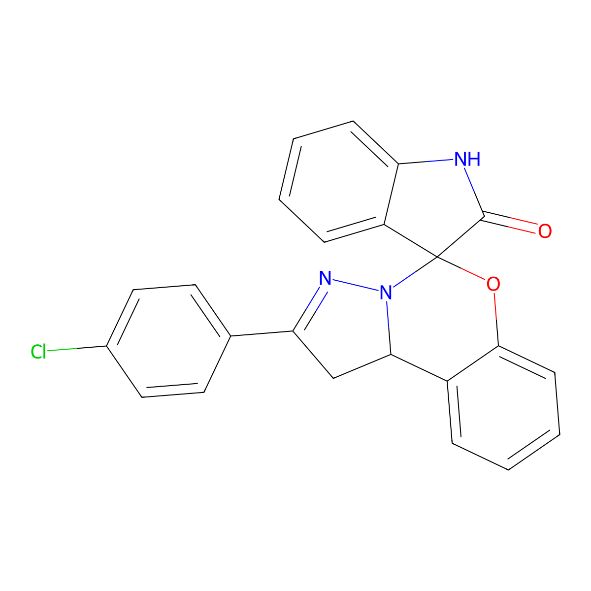 2-(4-Chlorophenyl)-1,10b-dihydrospiro[benzo[e]pyrazolo[1,5-c][1,3]oxazine-5,3'-indolin]-2'-one molecular structure, CAS 381693-56-7