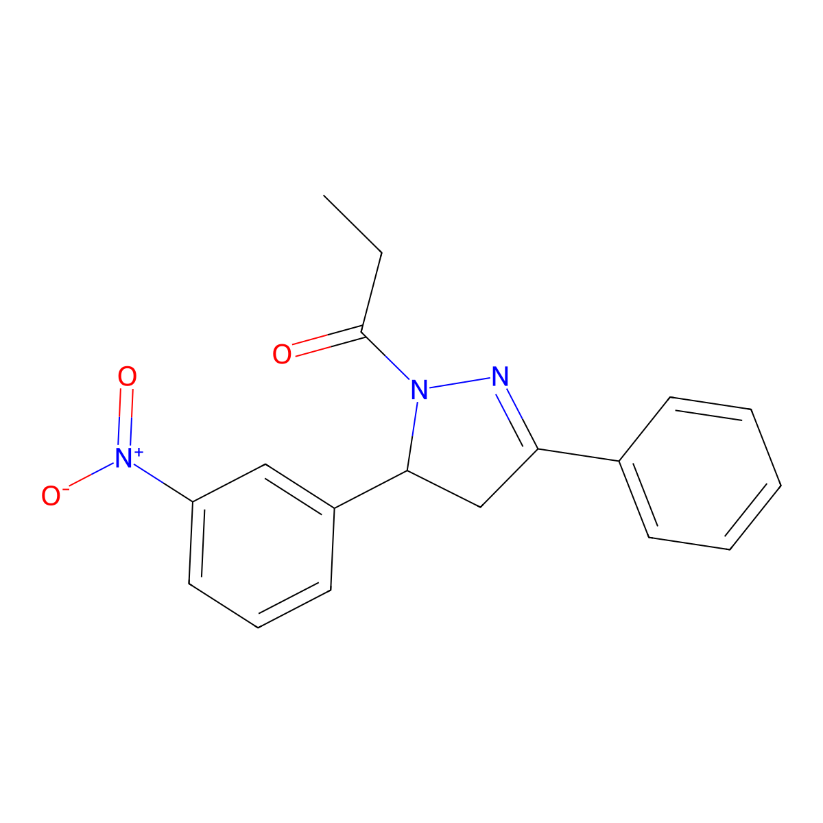 1-[3-(3-Nitrophenyl)-5-phenyl-3,4-dihydropyrazol-2-yl]propan-1-one molecular structure, CAS 381694-02-6