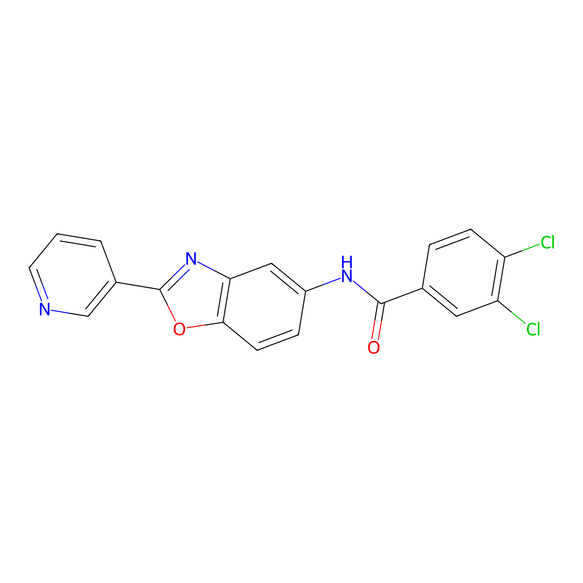 3,4-dichloro-N-[2-(pyridin-3-yl)-1,3-benzoxazol-5-yl]benzamide molecular structure, CAS 381694-16-2