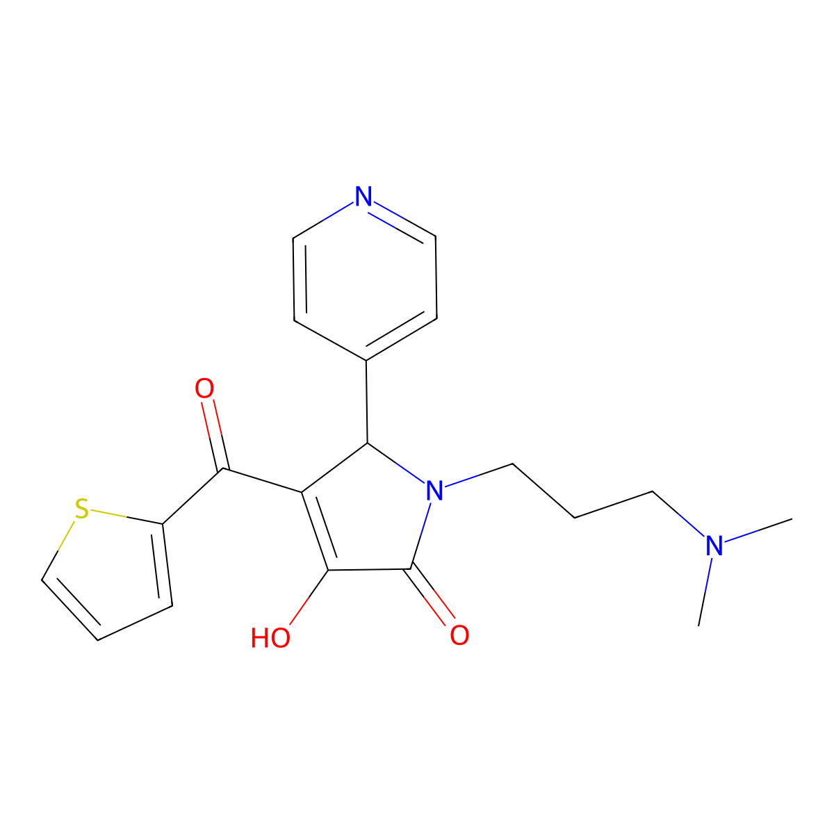 1-[3-(dimethylamino)propyl]-4-hydroxy-2-pyridin-4-yl-3-(thiophene-2-carbonyl)-2H-pyrrol-5-one molecular structure, CAS 381694-50-4