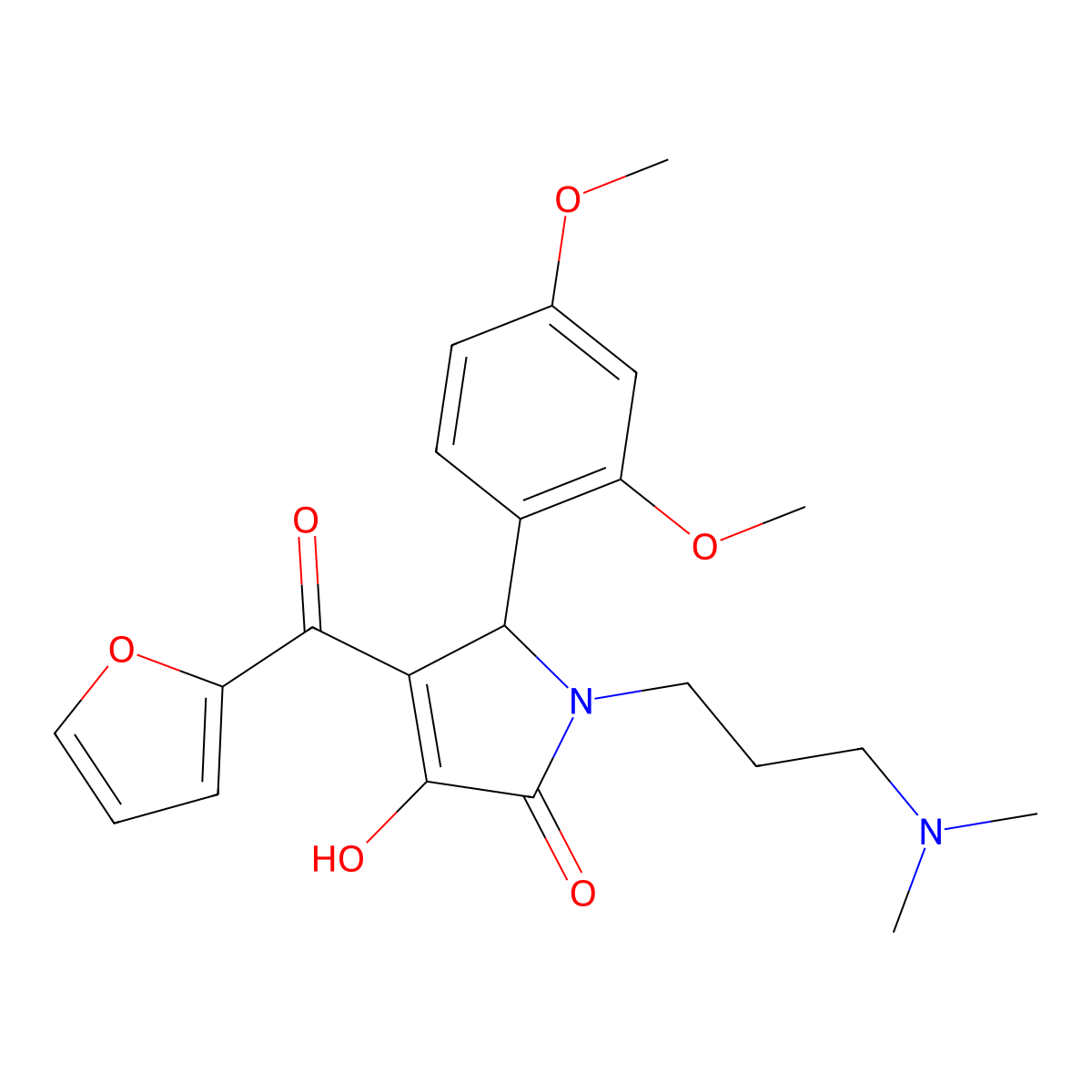 5-(2,4-dimethoxyphenyl)-1-[3-(dimethylamino)propyl]-4-(furan-2-ylcarbonyl)-3-hydroxy-1,5-dihydro-2H-pyrrol-2-one molecular structure, CAS 381695-27-8