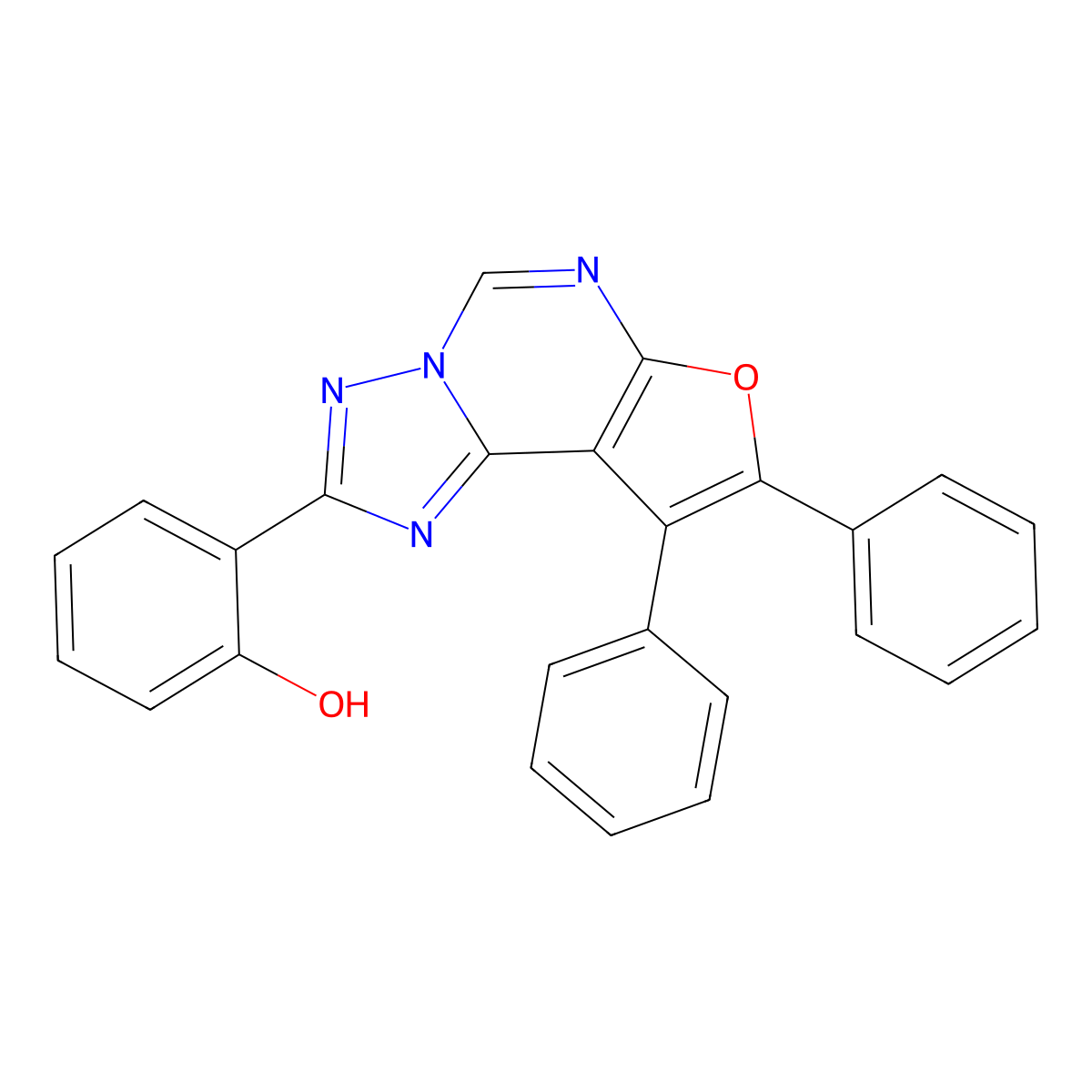 2-(8,9-Diphenylfuro[3,2-e][1,2,4]triazolo[1,5-c]pyrimidin-2-yl)phenol molecular structure, CAS 381695-85-8