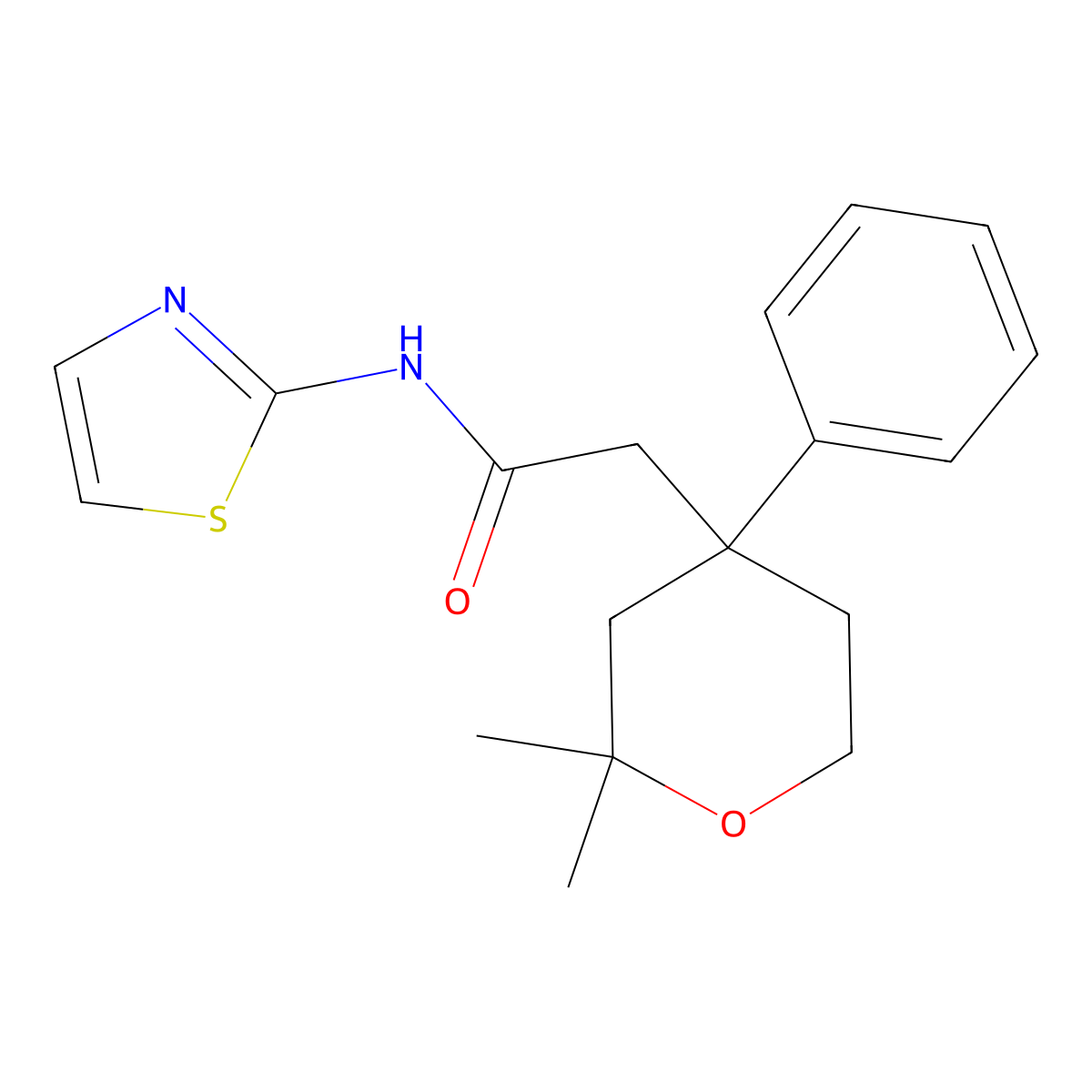 2-(2,2-Dimethyl-4-phenyl-tetrahydro-pyran-4-yl)-N-thiazol-2-yl-acetamide molecular structure, CAS 381695-86-9