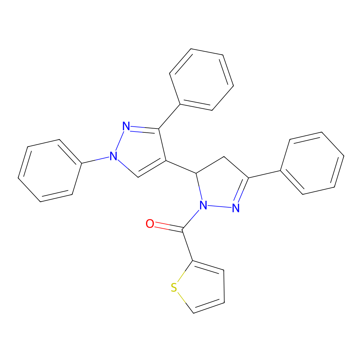 [3-(1,3-Diphenylpyrazol-4-yl)-5-phenyl-3,4-dihydropyrazol-2-yl]-thiophen-2-ylmethanone molecular structure, CAS 381695-87-0