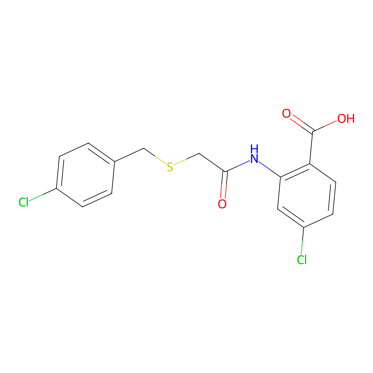 4-chloro-2-[[2-[(4-chlorophenyl)methylsulfanyl]acetyl]amino]benzoic Acid molecular structure, CAS 381695-95-0
