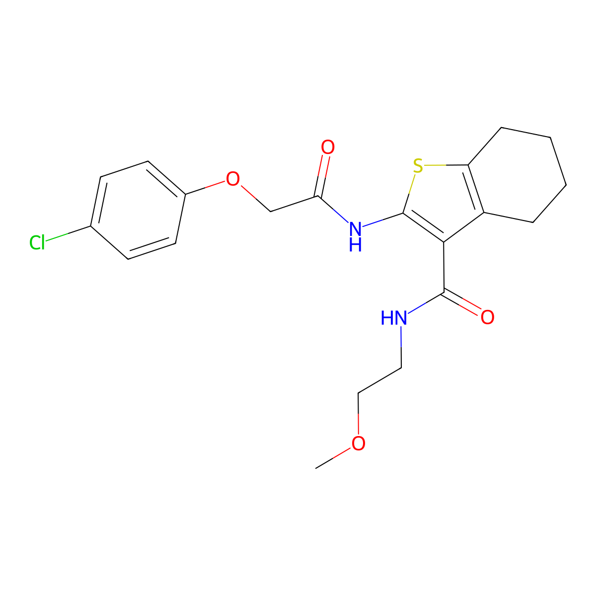 2-[[2-(4-chlorophenoxy)acetyl]amino]-N-(2-methoxyethyl)-4,5,6,7-tetrahydro-1-benzothiophene-3-carboxamide molecular structure, CAS 381696-14-6