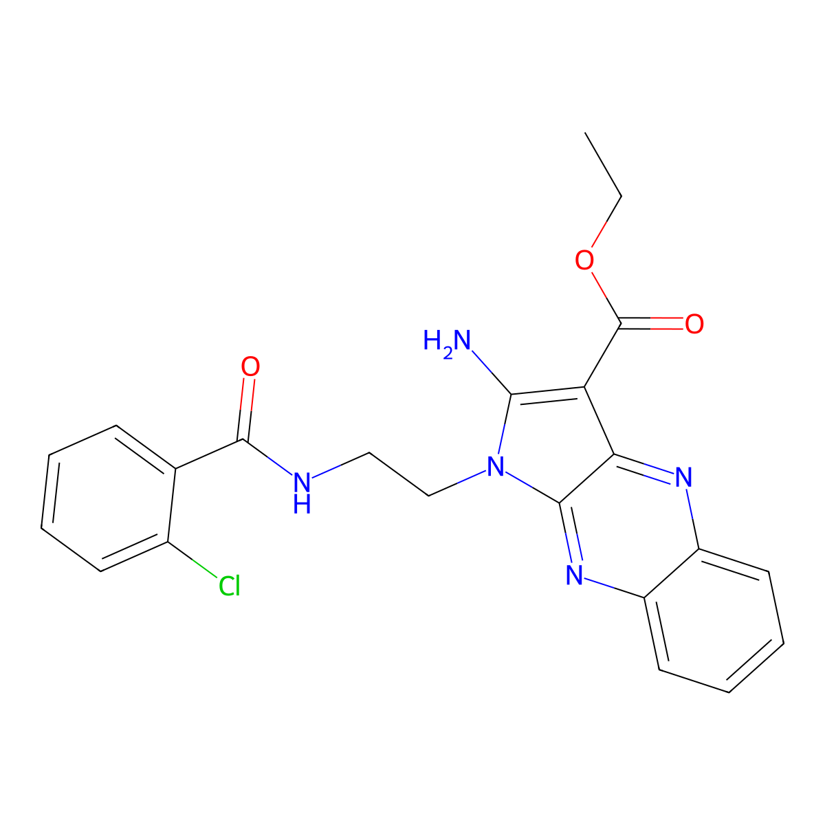 ethyl 2-amino-1-(2-(2-chlorobenzamido)ethyl)-1H-pyrrolo[2,3-b]quinoxaline-3-carboxylate molecular structure, CAS 381696-25-9