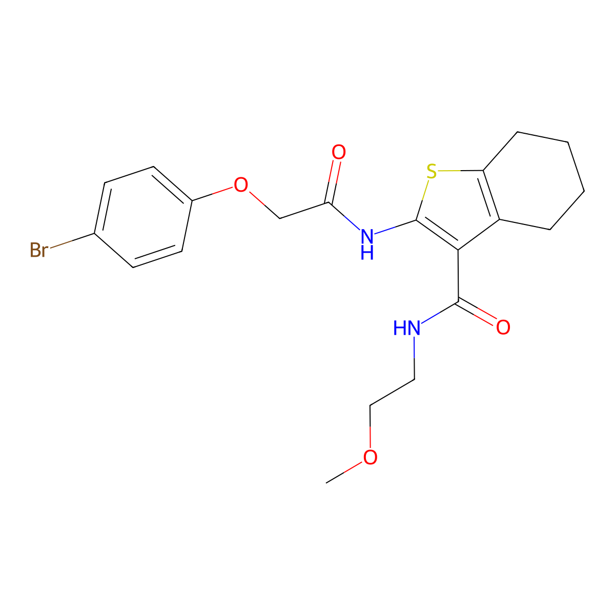 2-[[2-(4-bromophenoxy)acetyl]amino]-N-(2-methoxyethyl)-4,5,6,7-tetrahydro-1-benzothiophene-3-carboxamide molecular structure, CAS 381696-52-2