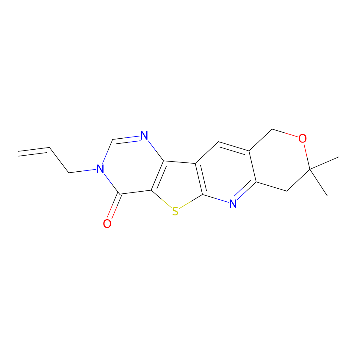 3-allyl-8,8-dimethyl-7,8-dihydro-3H-pyrano[3'',4'':5',6']pyrido[3',2':4,5]thieno[3,2-d]pyrimidin-4(10H)-one molecular structure, CAS 381696-82-8