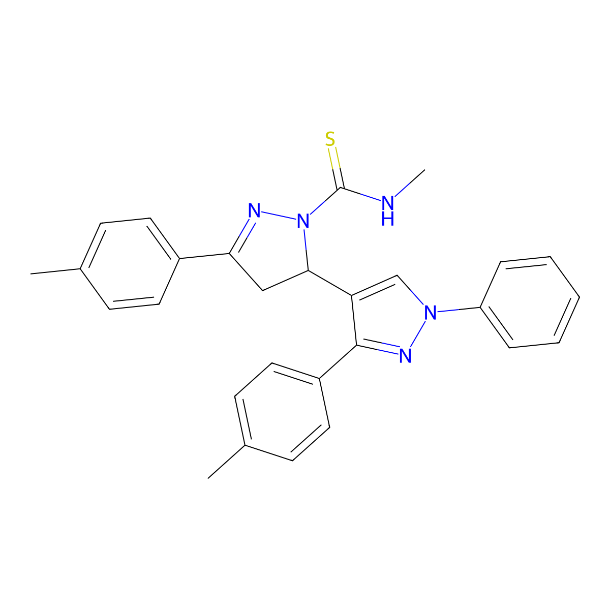 N-methyl-5-(4-methylphenyl)-3-[3-(4-methylphenyl)-1-phenylpyrazol-4-yl]-3,4-dihydropyrazole-2-carbothioamide molecular structure, CAS 381697-17-2