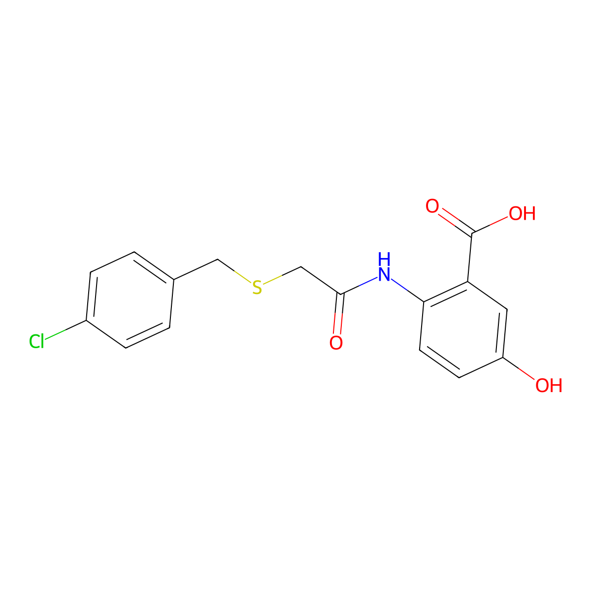 2-(2-((4-Chlorobenzyl)thio)acetamido)-5-hydroxybenzoic acid molecular structure, CAS 381697-21-8