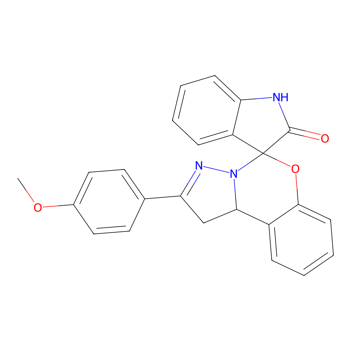 2-(4-Methoxyphenyl)-1,10b-dihydrospiro[benzo[e]pyrazolo[1,5-c][1,3]oxazine-5,3'-indolin]-2'-one molecular structure, CAS 381697-30-9