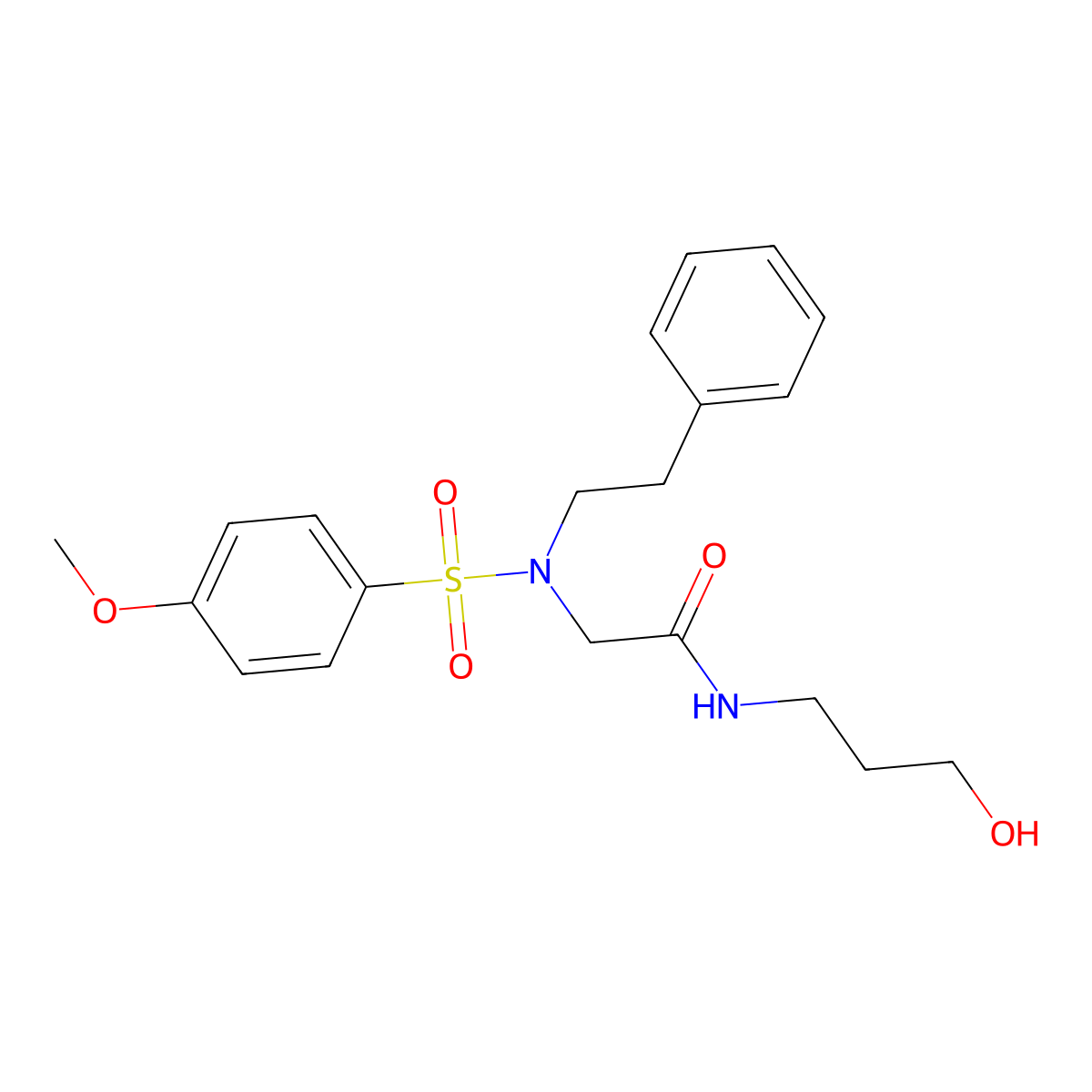 N-(3-Hydroxy-propyl)-2-[(4-methoxy-benzenesulfonyl)-phenethyl-amino]-acetamide molecular structure, CAS 381697-59-2