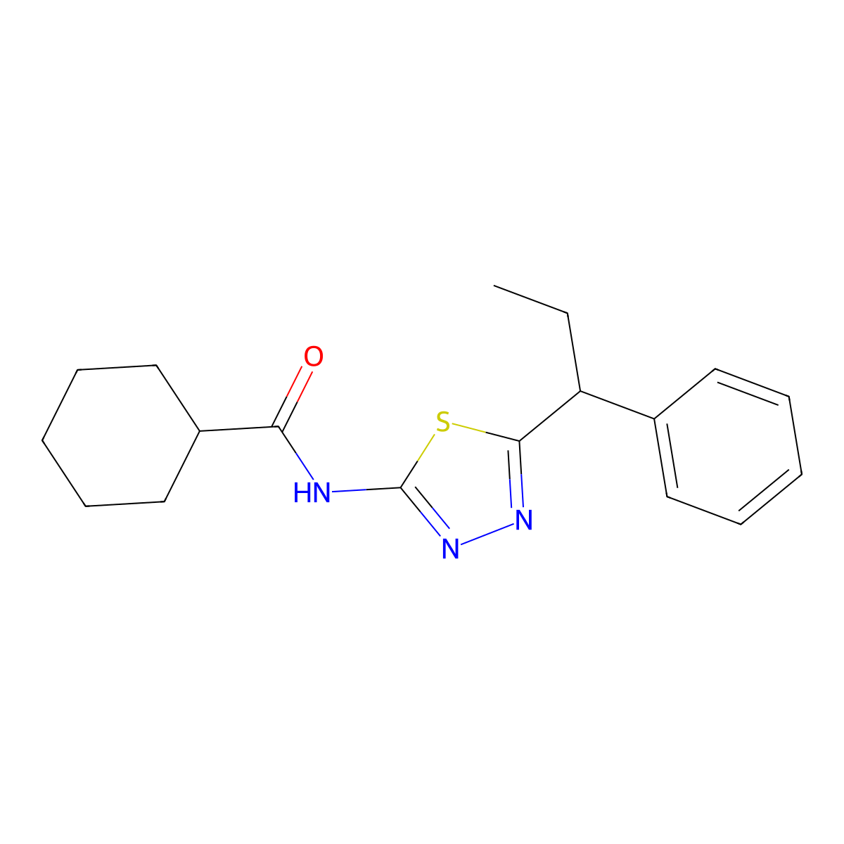 N-[5-(1-phenylpropyl)-1,3,4-thiadiazol-2-yl]cyclohexanecarboxamide molecular structure, CAS 381697-97-8