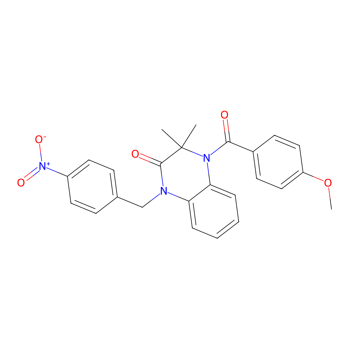 4-(4-methoxybenzoyl)-3,3-dimethyl-1-(4-nitrobenzyl)-3,4-dihydroquinoxalin-2(1H)-one molecular structure, CAS 381698-23-3