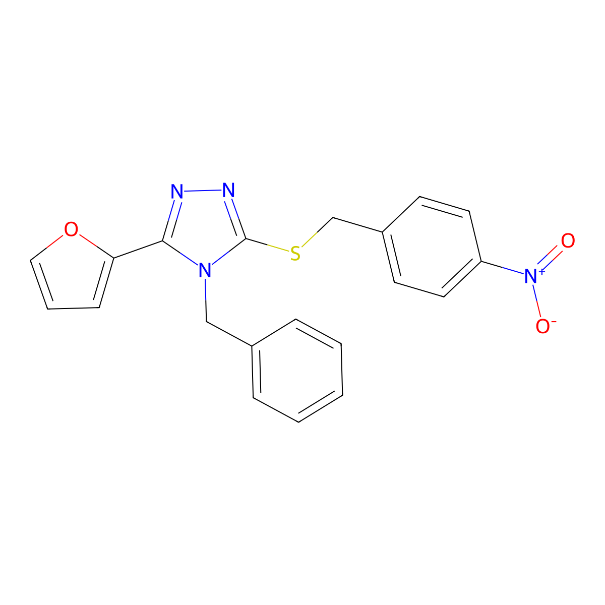 4-Benzyl-3-(furan-2-yl)-5-[(4-nitrophenyl)methylsulfanyl]-1,2,4-triazole molecular structure, CAS 381698-43-7
