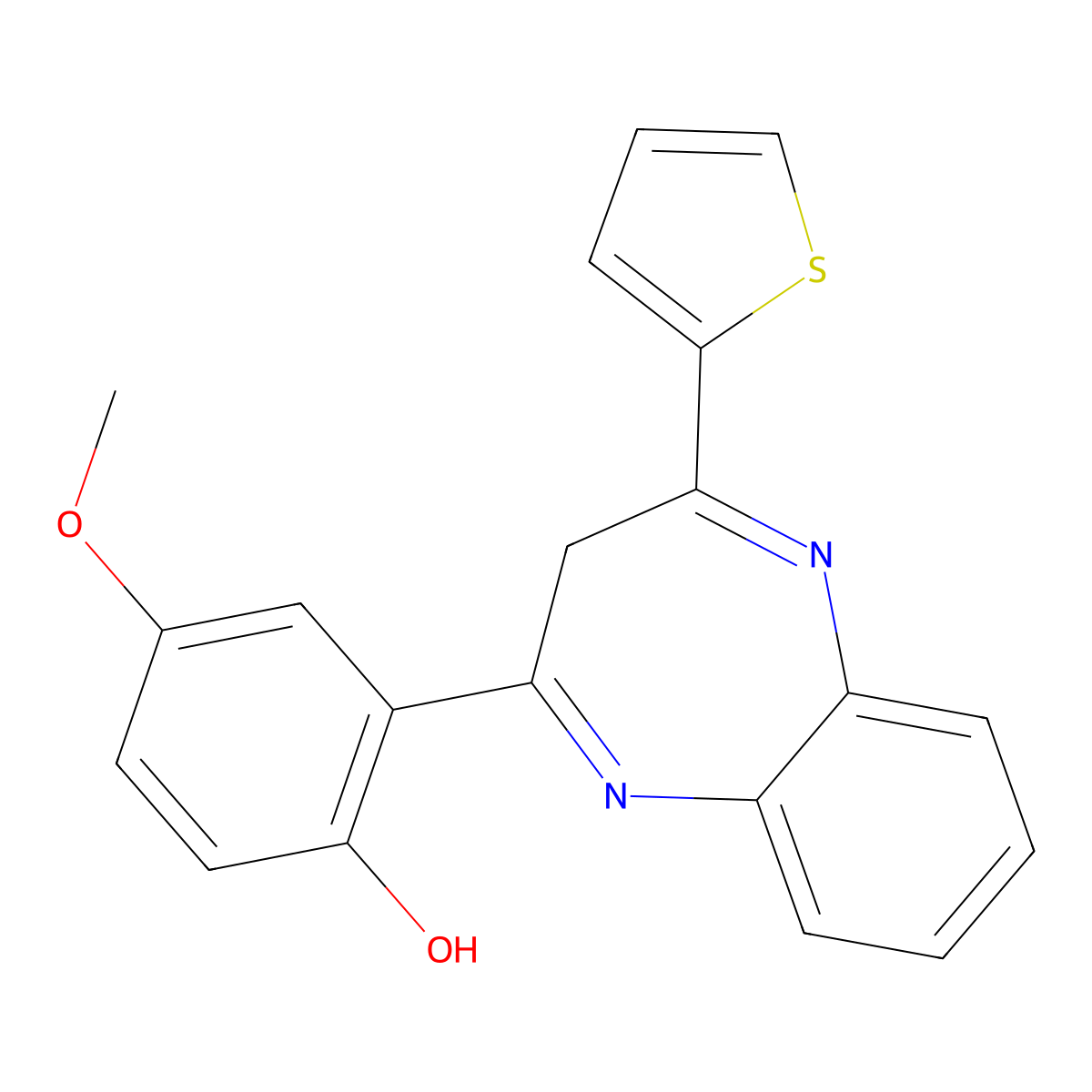 4-methoxy-2-[4-(2-thienyl)-3H-1,5-benzodiazepin-2-yl]phenol molecular structure, CAS 381698-72-2