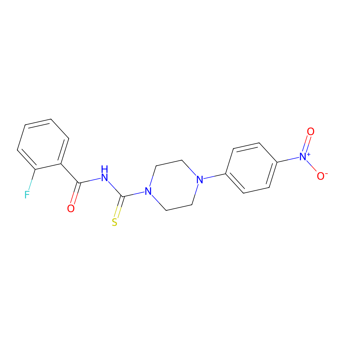 2-fluoro-N-[4-(4-nitrophenyl)piperazine-1-carbothioyl]benzamide molecular structure, CAS 381698-82-4