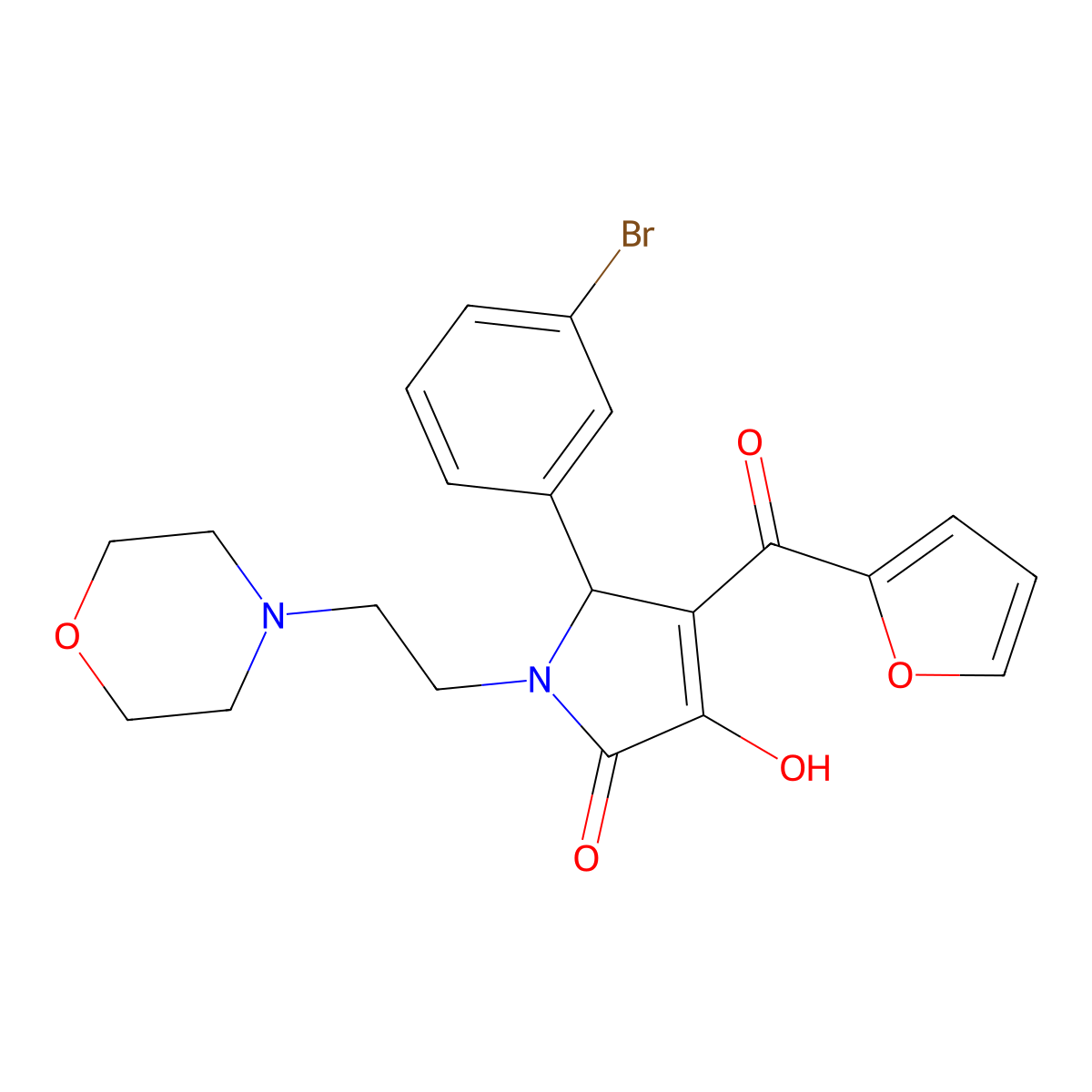 2-(3-bromophenyl)-3-(furan-2-carbonyl)-4-hydroxy-1-(2-morpholin-4-ylethyl)-2H-pyrrol-5-one molecular structure, CAS 381699-28-1
