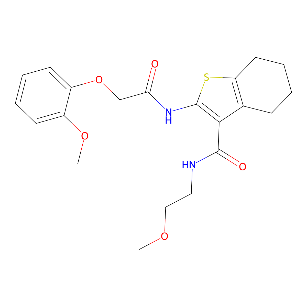 N-(2-methoxyethyl)-2-[[2-(2-methoxyphenoxy)acetyl]amino]-4,5,6,7-tetrahydro-1-benzothiophene-3-carboxamide molecular structure, CAS 381699-60-1