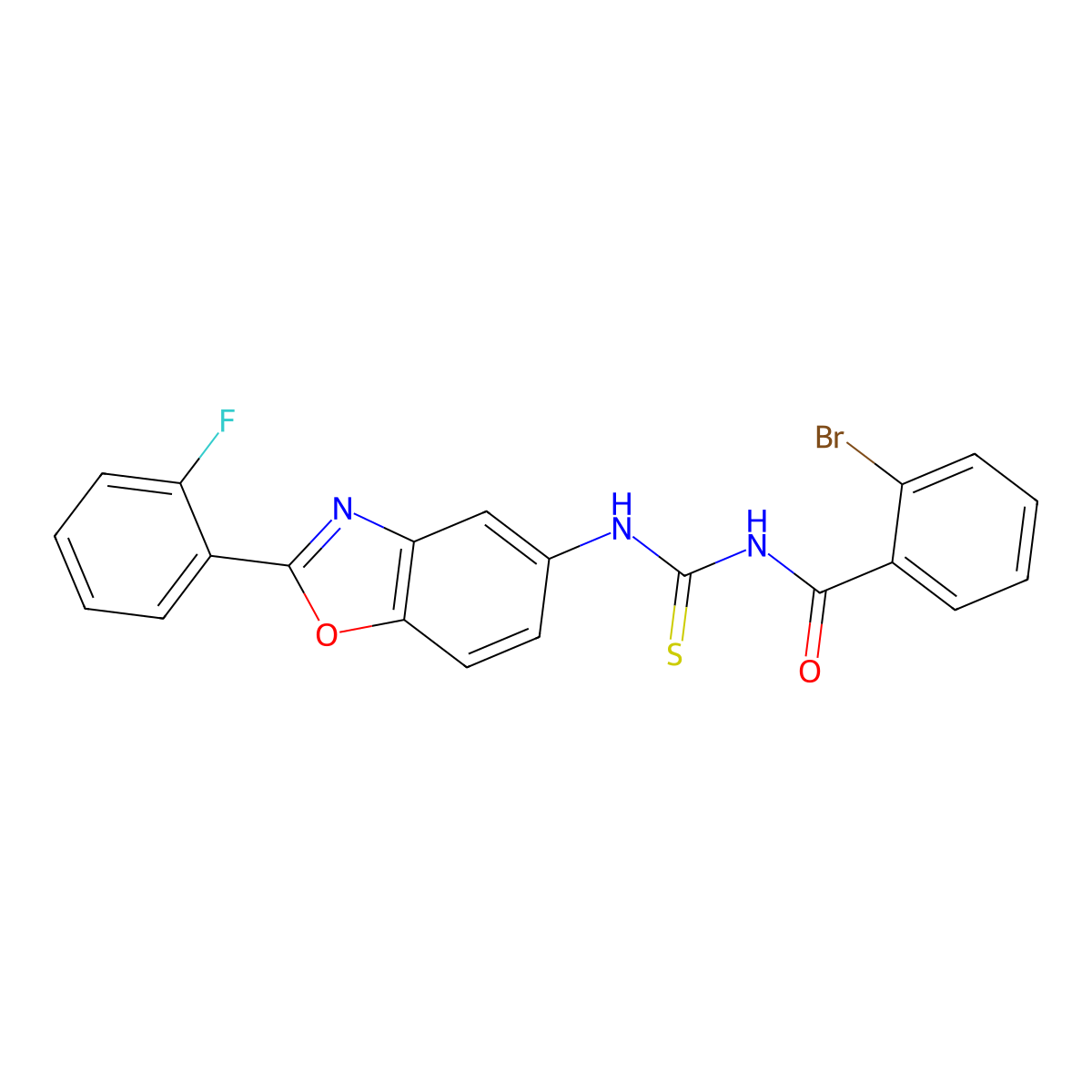 2-bromo-N-[[2-(2-fluorophenyl)-1,3-benzoxazol-5-yl]carbamothioyl]benzamide molecular structure, CAS 381699-66-7