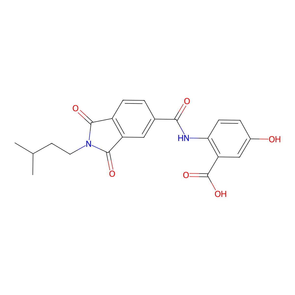 5-hydroxy-2-({[2-(3-methylbutyl)-1,3-dioxo-2,3-dihydro-1H-isoindol-5-yl]carbonyl}amino)benzoic acid molecular structure, CAS 381700-03-4