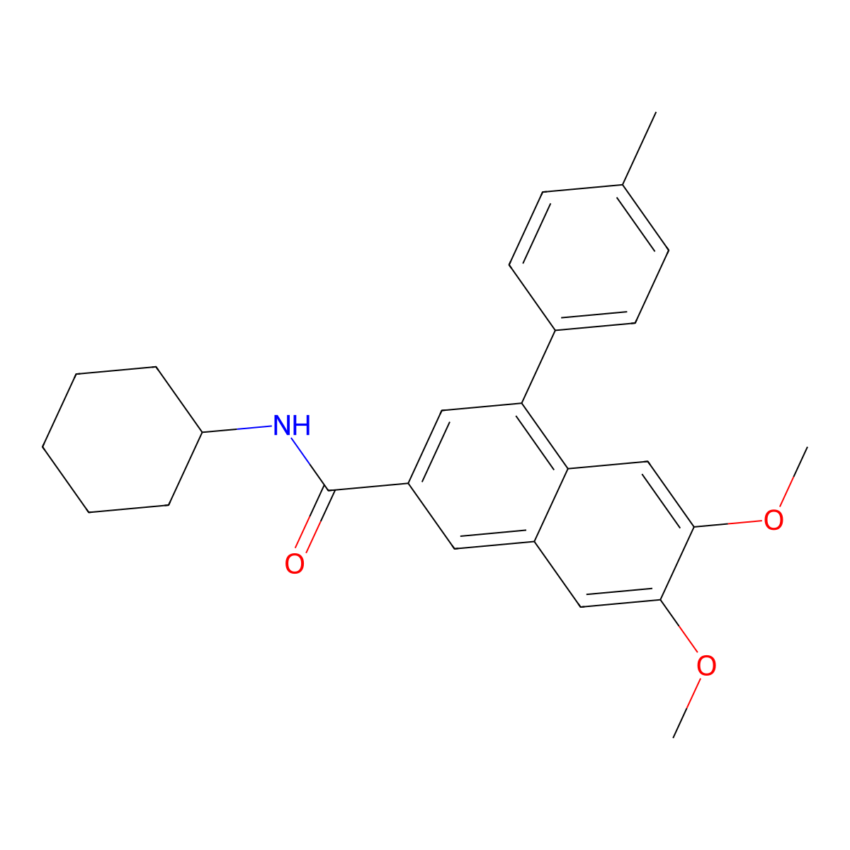 N-cyclohexyl-6,7-dimethoxy-4-(4-methylphenyl)naphthalene-2-carboxamide molecular structure, CAS 381700-23-8