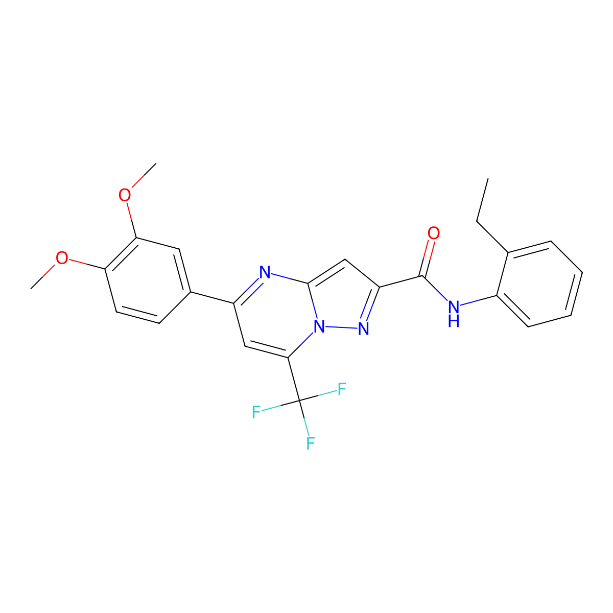 5-(3,4-dimethoxyphenyl)-N-(2-ethylphenyl)-7-(trifluoromethyl)pyrazolo[1,5-a]pyrimidine-2-carboxamide molecular structure, CAS 381700-39-6