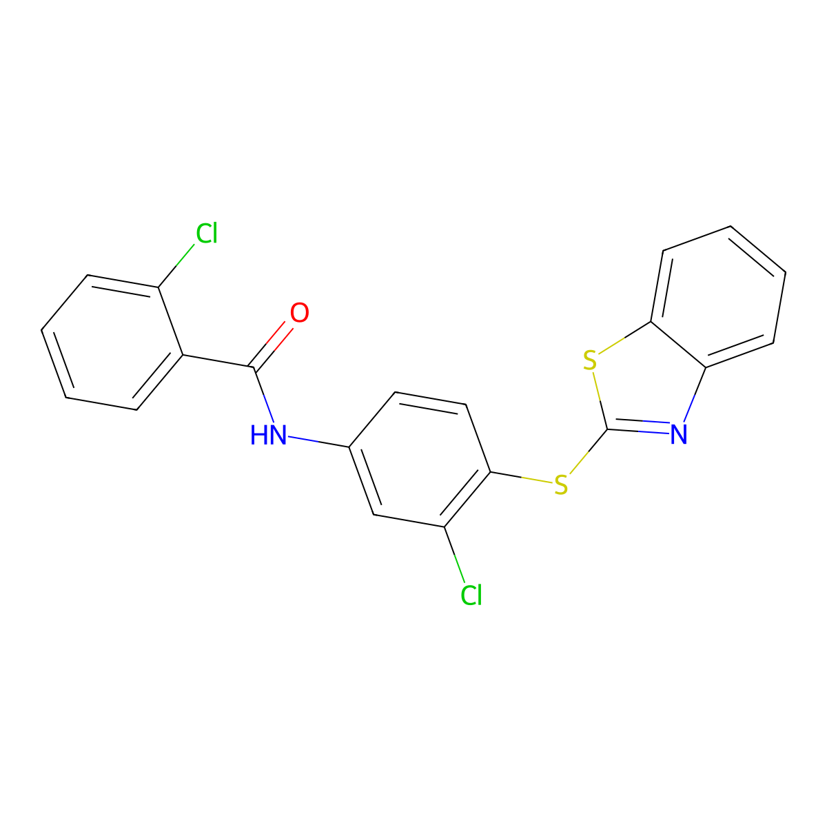 N-[4-(1,3-benzothiazol-2-ylsulfanyl)-3-chlorophenyl]-2-chlorobenzamide molecular structure, CAS 381700-45-4