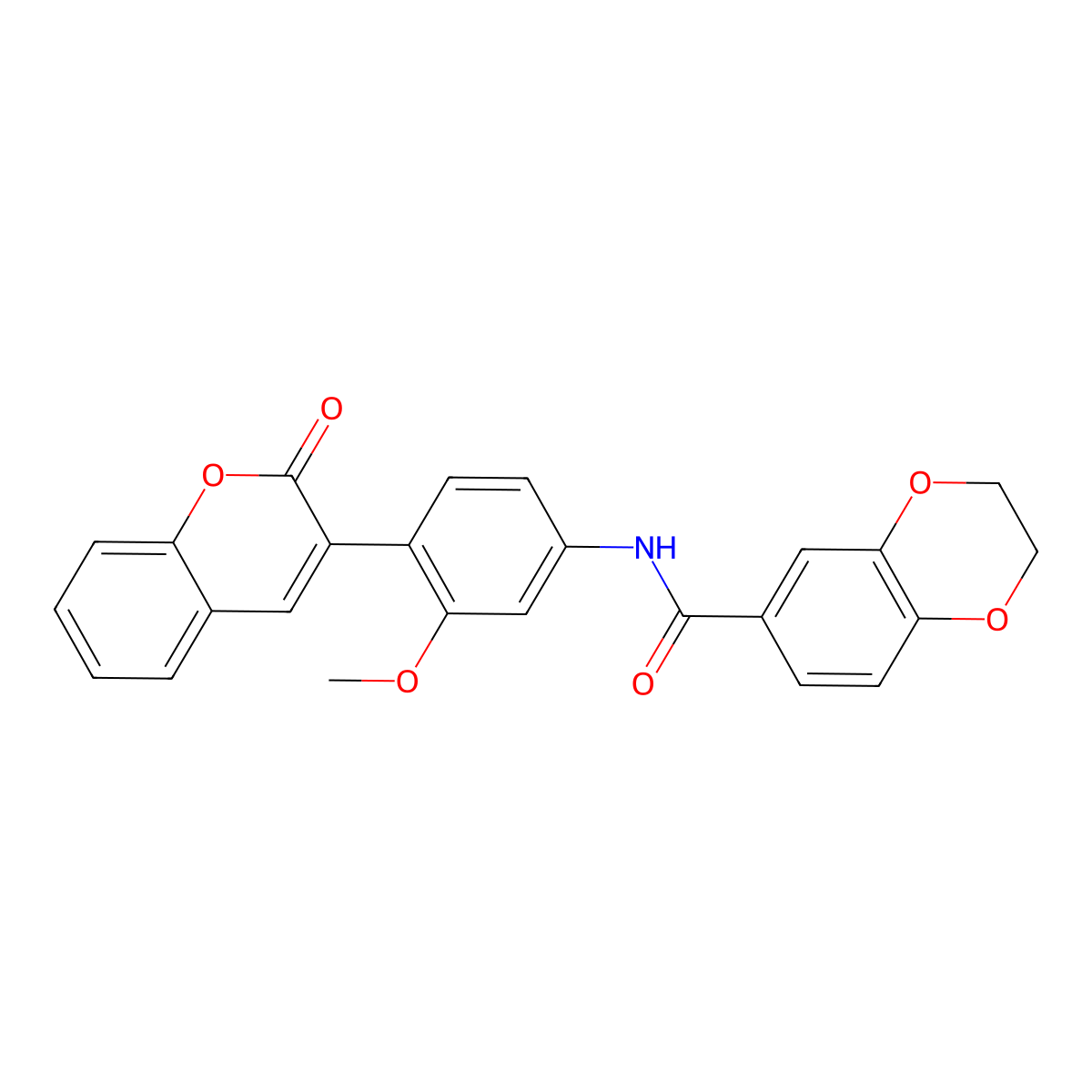 N-[3-methoxy-4-(2-oxo-2H-chromen-3-yl)phenyl]-2,3-dihydro-1,4-benzodioxine-6-carboxamide molecular structure, CAS 381700-60-3