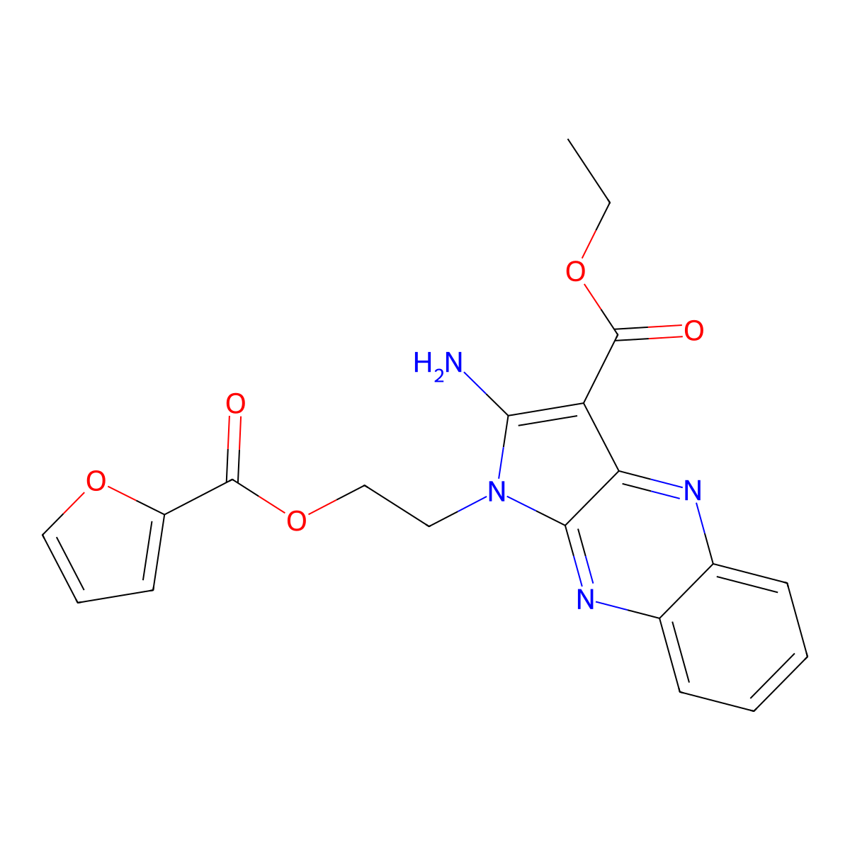 ethyl 2-amino-1-(2-((furan-2-carbonyl)oxy)ethyl)-1H-pyrrolo[2,3-b]quinoxaline-3-carboxylate molecular structure, CAS 381701-40-2