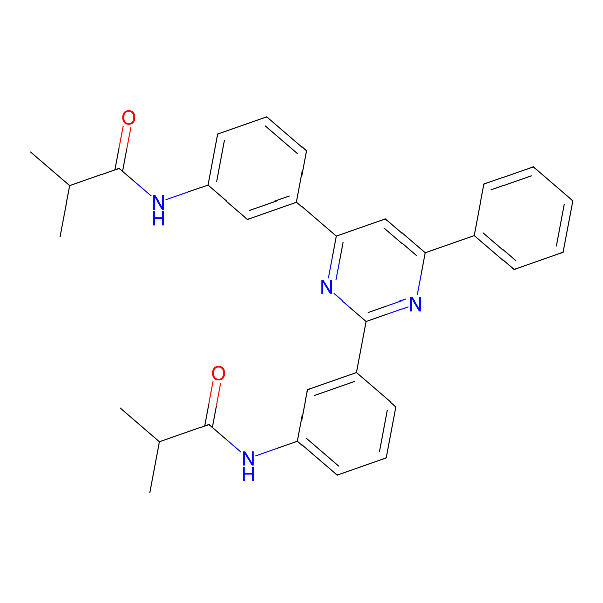2-methyl-N-[3-[2-[3-(2-methylpropanoylamino)phenyl]-6-phenylpyrimidin-4-yl]phenyl]propanamide molecular structure, CAS 381701-46-8