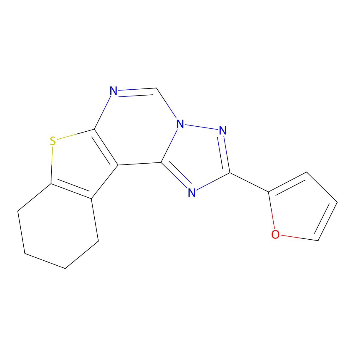 2-(2-Furyl)-8,9,10,11-tetrahydro[1]benzothieno[3,2-e][1,2,4]triazolo[1,5-c]pyrimidine molecular structure, CAS 381701-48-0