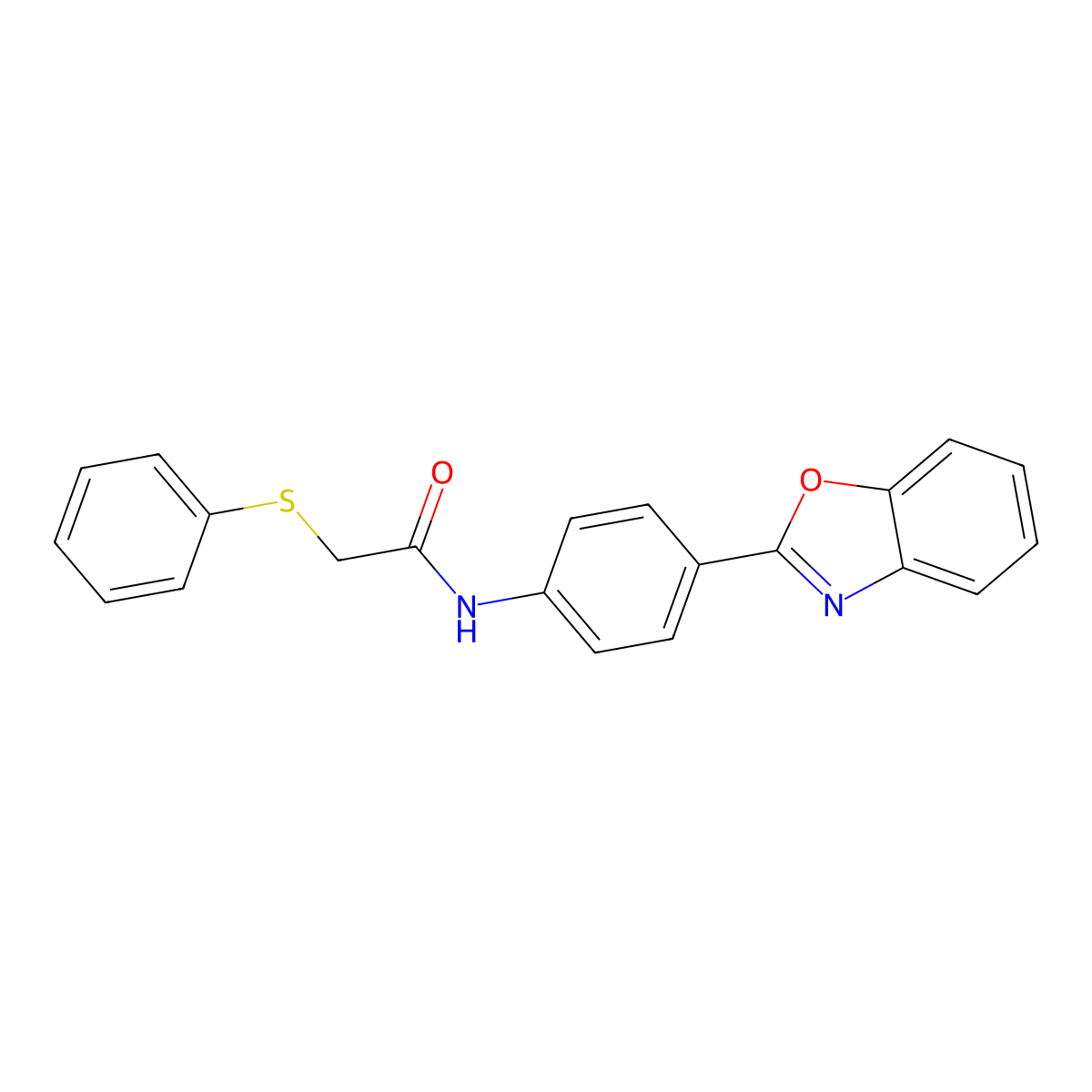 N-(4-(benzo[d]oxazol-2-yl)phenyl)-2-(phenylthio)acetamide molecular structure, CAS 381701-58-2