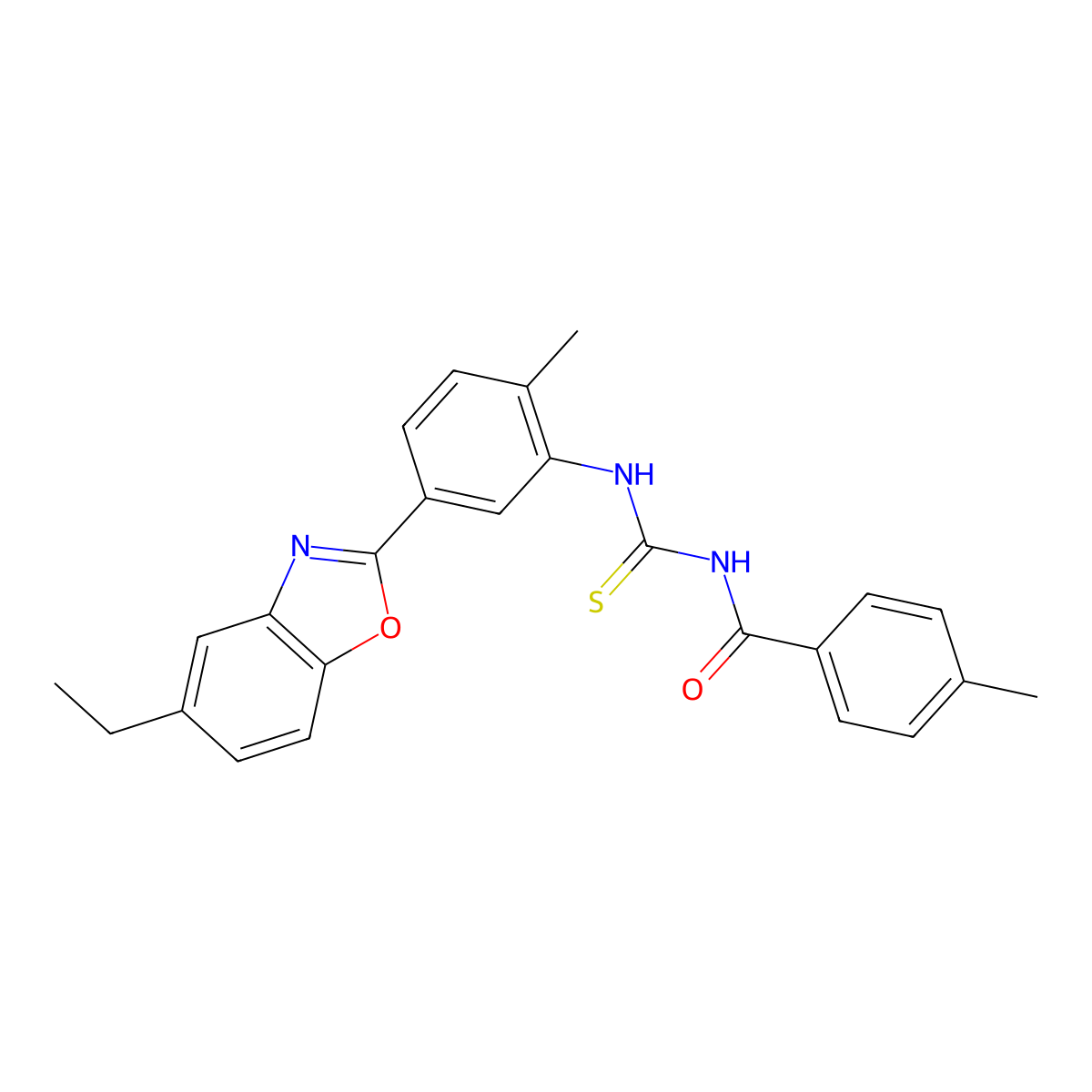 N-[[5-(5-ethyl-1,3-benzoxazol-2-yl)-2-methylphenyl]carbamothioyl]-4-methylbenzamide molecular structure, CAS 381701-93-5
